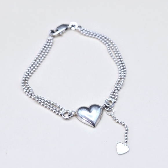 Heart Charm Sterling Silver Bracelet - Picture 2 of 4